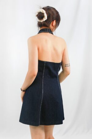 sleeveless dark denim halter dress
