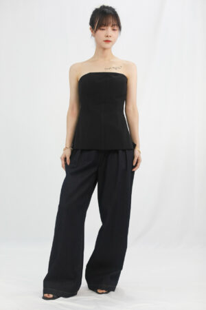 black strapless tailored top