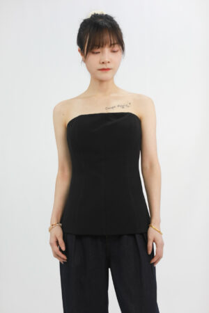 black strapless tailored top