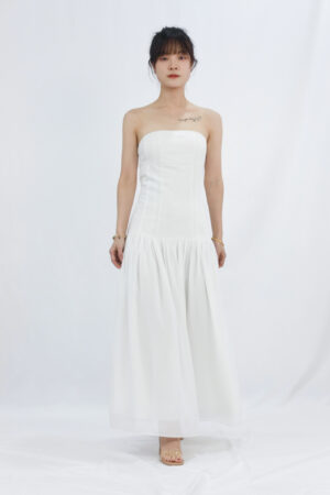 French White Strapless Slim Fit Long Dress