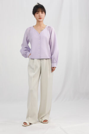 lilac textured button up blouse