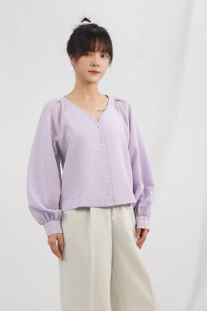 lilac textured button up blouse