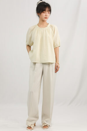 light yellow gathered blouse