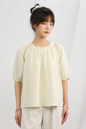 light yellow gathered blouse