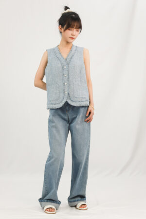 vintage chic frayed denim vest