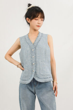 vintage chic frayed denim vest