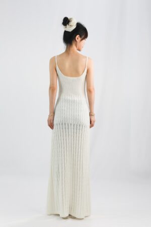 white v neck hollow knitted suspender dress