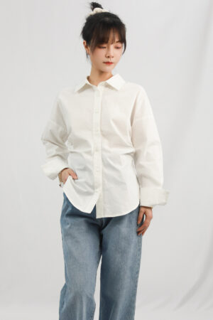 White Style Waist Cinching Versatile Shirt