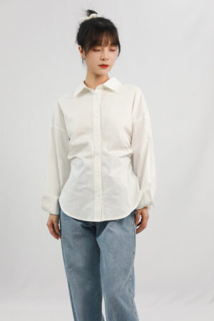 white style waist cinching versatile shirt
