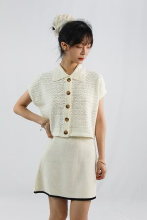 french retro knitted sweater top