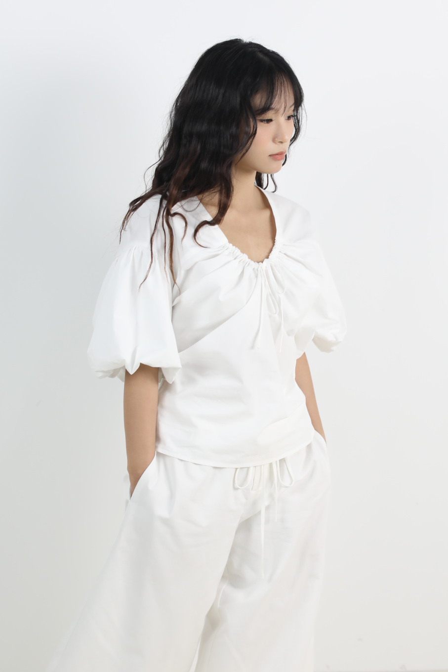 Design Sense Niche Slanted Neck Bubble Sleeve Top - Image 3