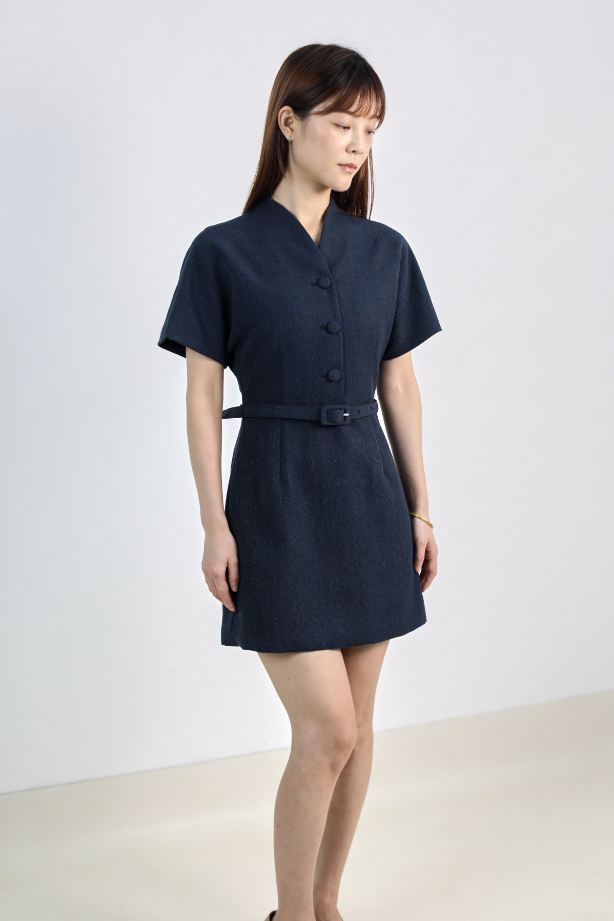 V-neck Fitted Waist Dress - Image 2