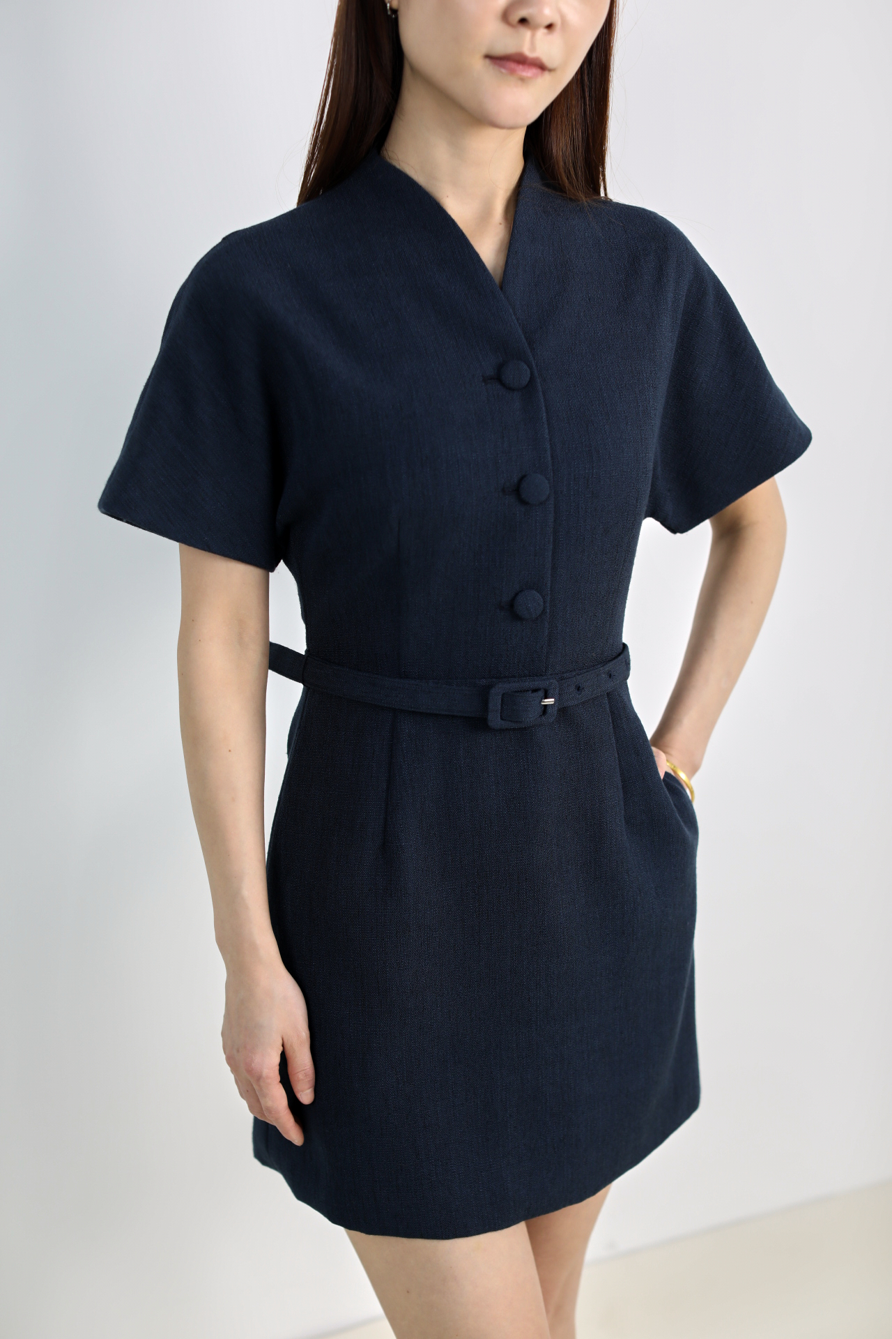 V-neck Fitted Waist Dress - Image 5